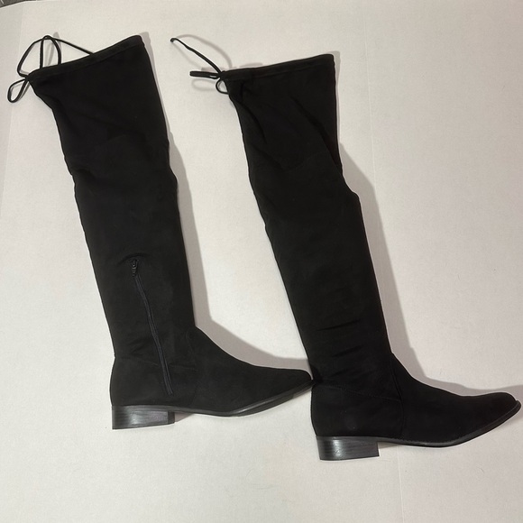 A New Day 11 Black Knee High Boots w Tie in back - Picture 3 of 13